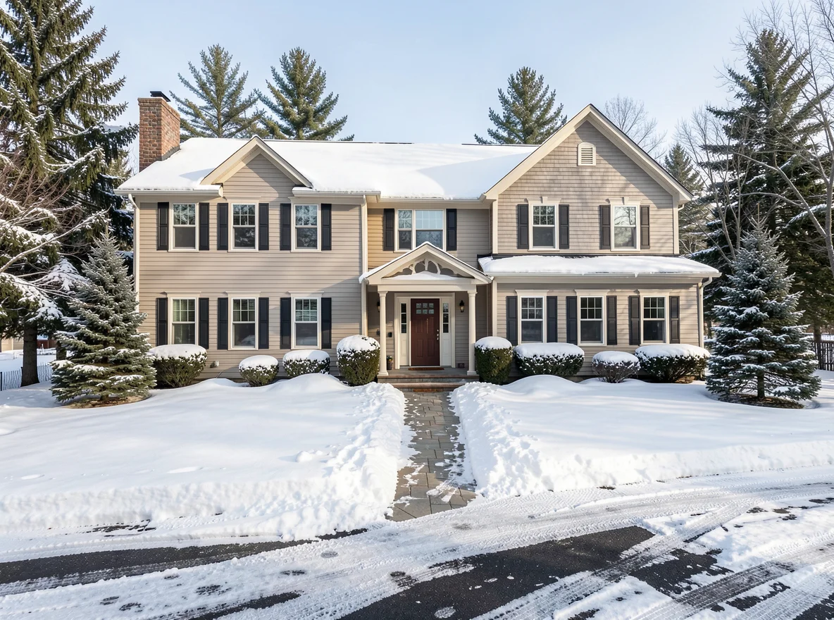 Winter home exterior in Piscataquis County