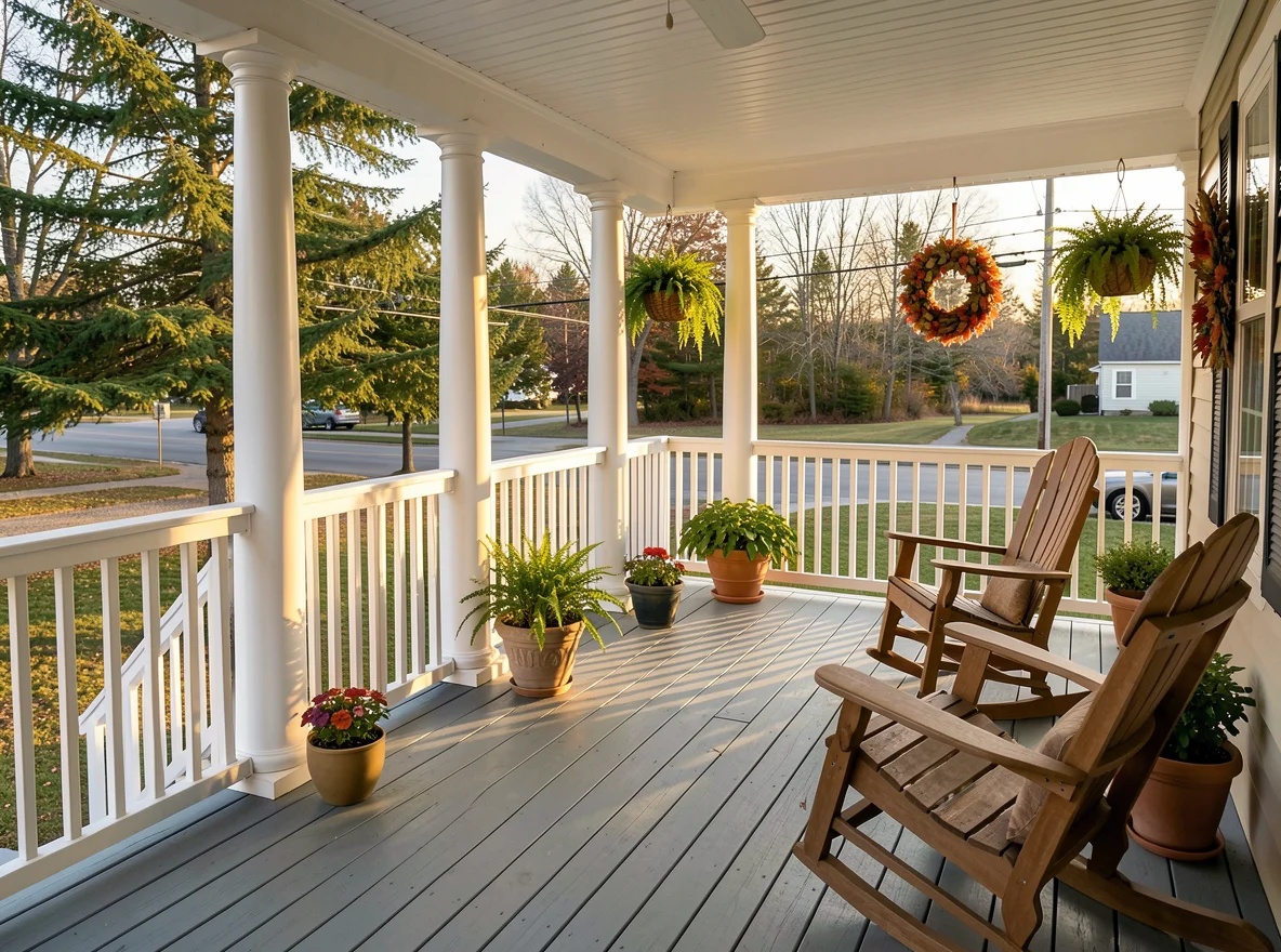 Front porch at a rural Maine property