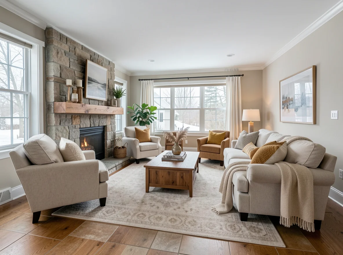 Warm interior living space during winter